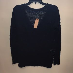 AEO cozy navy blue knit V neck